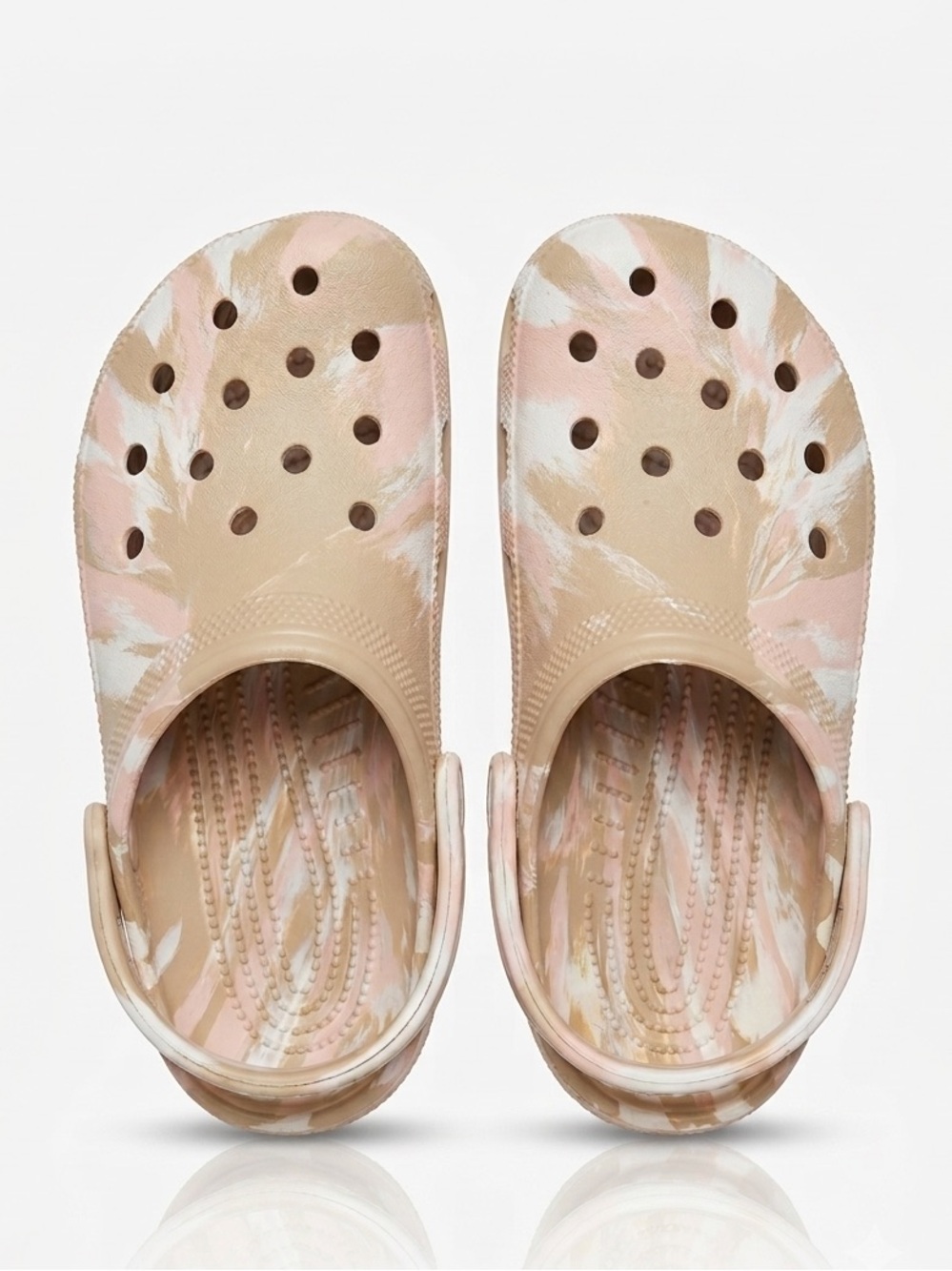 Crocs Classic Clogs Size 8 Tan Blush Pink White Marbled Swirl Slides Water Shoe